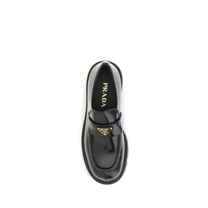 Prada Black Calf Leather Bos Taurus Slip-On Loafers