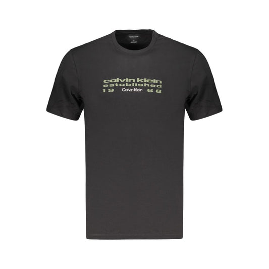 T-Shirt by Calvin Klein for men in cotton black & print showcases a unassuming silhouette, artfully detailed with a refined crew neckline and unassuming for a sophisticated, contemporary look.