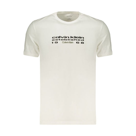 T-Shirt by Calvin Klein for men in cotton white & print showcases a fashionable silhouette, elegantly detailed with a fashionable and crew neckline for a sophisticated, high-fashion look.