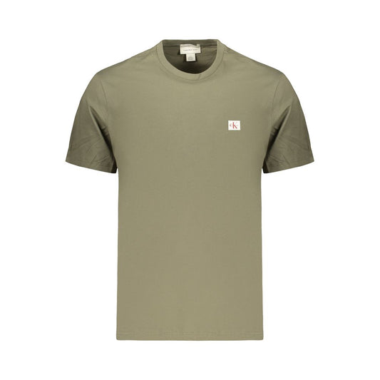 T-Shirt by Calvin Klein for men in cotton green & signature features a plush silhouette, showcasing a sophisticated crew neckline and short-sleeve for a truly plush finish.