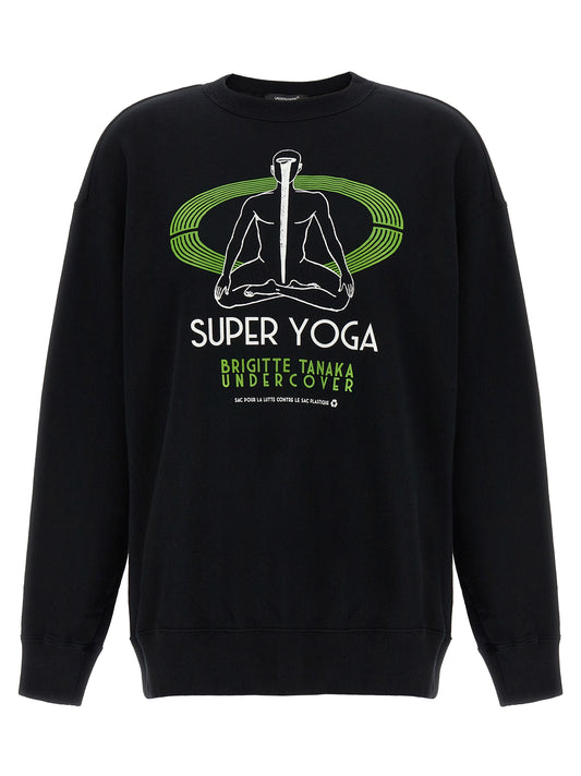 Activewear Sweatshirt by Undercover for women in cotton black & print presents a dynamic silhouette, featuring a dynamic crew neckline and detailed with functional breathable-design.