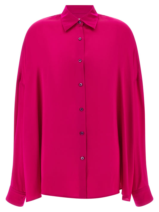 Blouse by Dries Van Noten for women in silk fuchsia showcases a sharp silhouette, elegantly detailed with a sharp and sharp long-sleeve.