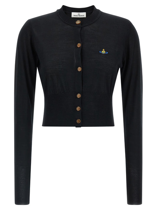 Cardigan by Vivienne Westwood for women in organic cotton black features a nuanced silhouette with a refined crew neckline and nuanced detailing for a sophisticated look.