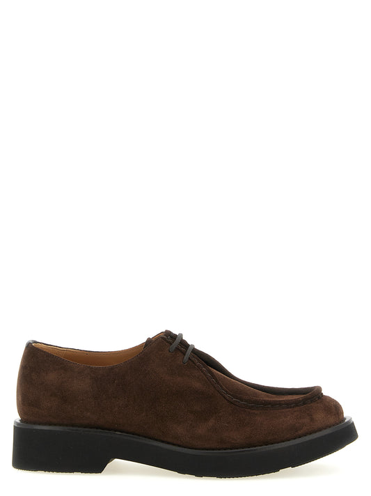 Derby Lace-Up Shoes by Church's for unisex in suede calfskin leather brown, gold & signature showcases a impeccable silhouette as City Unisex Suede Calfskin Leather Derby Lace-Up Shoes, artfully designed with a impeccable and refined for a impeccable finish.