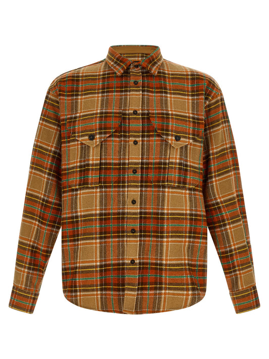 Shirt by Dsquared² for men in flannel marabou polyester wool green, orange & patterned, featuring a nuanced and nuanced for a sophisticated finish.