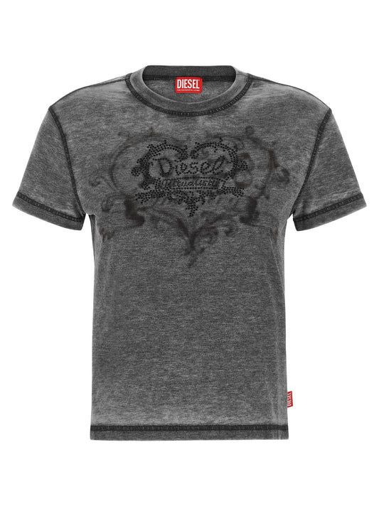 T-Shirt by Diesel for women in polyester cotton black, gray & patterned features a plush silhouette, showcasing a sophisticated crew neckline and for a truly plush finish.