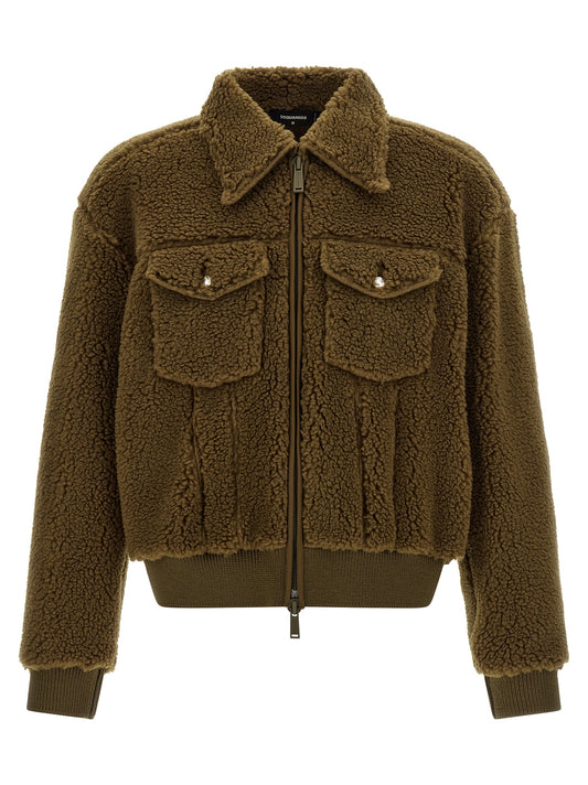 Trucker Jacket by Dsquared² for men in polyacrylic polyester leather brown & signature presents a effortlessly chic silhouette, showcasing a sophisticated and premium for a truly effortlessly chic finish.