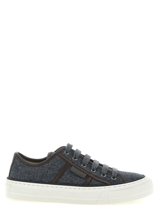 Brunello Cucinelli Gray Virgin Wool Low Top Sneakers