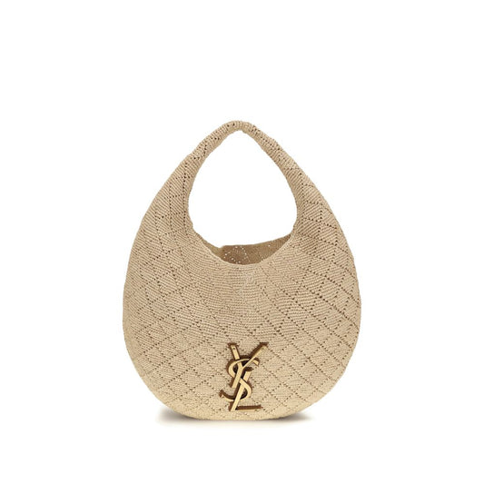 Shoulder Hobo Bag by Saint Laurent for women in leather & raffia beige & bronze features a stately silhouette, showcasing a secure zipper, ample , and stately shoulder-strap for a stately finish.