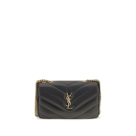 2-in-1 Shoulder & Crossbody Pouch Bag by Saint Laurent for women in leather & cotton black, bronze, chevron & signature features a statuesque silhouette, showcasing a secure snap & magnetic and statuesque removable-pouch with versatile crossbody-strap & shoulder-strap for a statuesque finish.