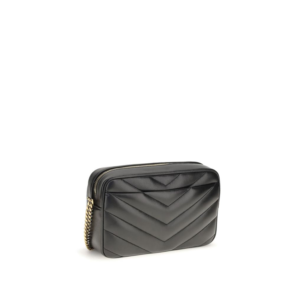 2-in-1 Shoulder & Crossbody Camera Bag by Saint Laurent for women in leather & cotton black, bronze & chevron features a effortless sophistication silhouette, secured by a zipper with ample and versatile crossbody-strap, shoulder-strap & adjustable-strap for a effortless sophistication finish.