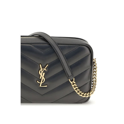 2-in-1 Shoulder & Crossbody Camera Bag by Saint Laurent for women in leather & cotton black, bronze & chevron features a effortless chic silhouette with a secure zipper, ample , and versatile crossbody-strap, shoulder-strap & adjustable-strap for a effortless chic finish.