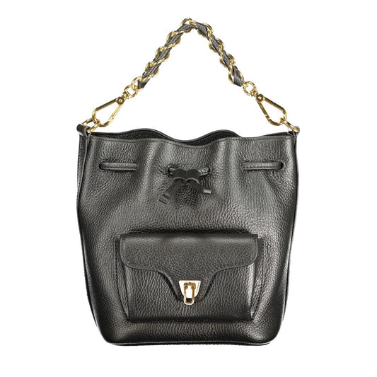 Drawstring Handbag by Coccinelle for women in leather black features an refined silhouette, showcasing a secure drawstring, ample internal-pockets, and versatile shoulder-strap, adjustable-strap & handle for a sophisticated refined aesthetic.