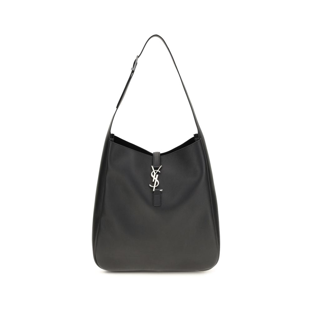 Large Shoulder Bag by Saint Laurent for women in bos taurus calf suede leather black features a stately silhouette, showcasing a secure zipper, ample built-in-compartments, and stately shoulder-strap & adjustable-strap for a stately finish.