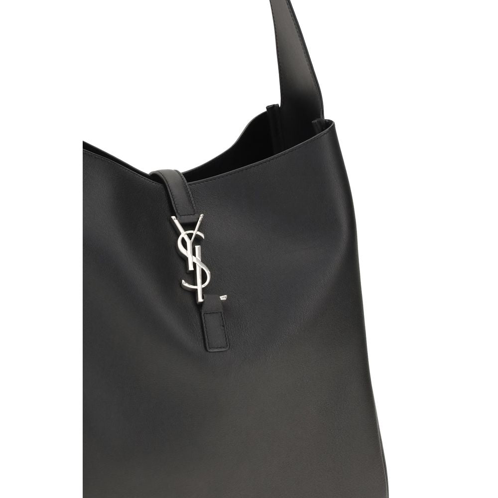 Large Shoulder Bag by Saint Laurent for women in bos taurus calf suede leather black features an effortlessly chic silhouette with a secure zipper, ample built-in-compartments, and versatile shoulder-strap & adjustable-strap for effortlessly chic everyday luxury.