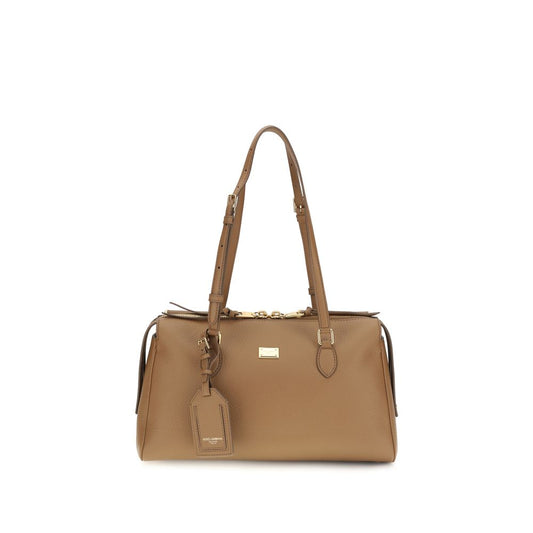 Shoulder Bag by Dolce & Gabbana for women in bos taurus calf leather beige & gold features a stately silhouette, showcasing a secure zipper, ample , and stately shoulder-strap, adjustable-strap & handle for a stately finish.
