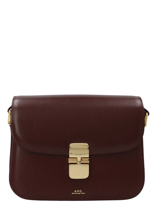 Small 2-in-1 Shoulder & Crossbody Handbag by A.P.C. for women in cowhide leather bordeaux features an versatile silhouette, showcasing a secure snap and versatile with versatile crossbody-strap, shoulder-strap & adjustable-strap for a versatile finish.
