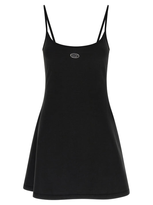 Dress by Diesel for women in stretch cotton black features an eye catching silhouette with a sophisticated , elegant , and a refined short mini for a eye catching aesthetic.