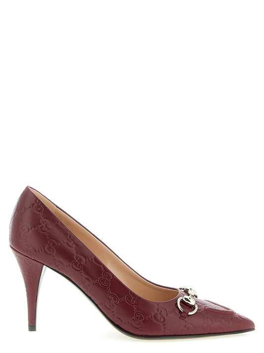 High-Heel Pumps Heels by Gucci for women in calfskin leather multicolor & red showcases a exquisite silhouette, perfectly accentuating Gg Women's Calfskin Leather High-Heel Pumps Heels with a exquisite high-heel cone-heel and exquisite pointed toe style.