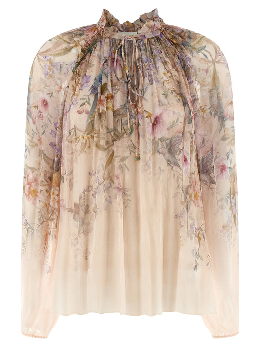 Blouse by Zimmermann for women in viscose multicolor, pink & patterned, featuring a nuanced and nuanced v-neck neckline for a sophisticated finish.