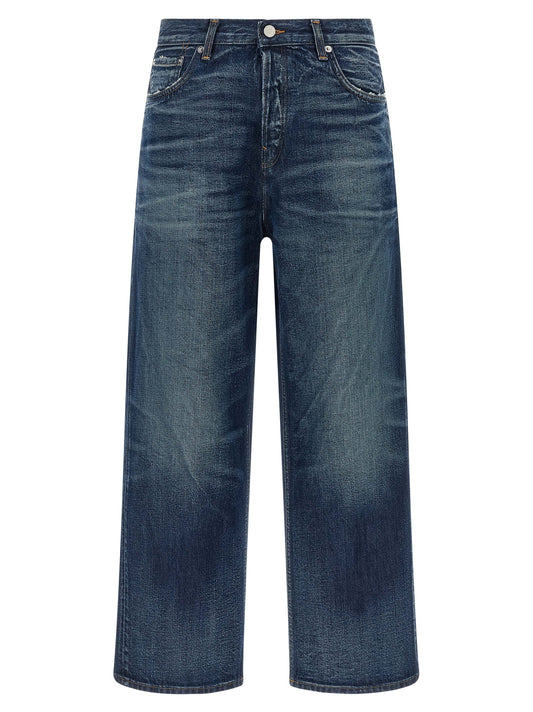 Jeans by Haikure for women in denim cotton blue features an sartorial wide and long with a cut for a sartorial finish.