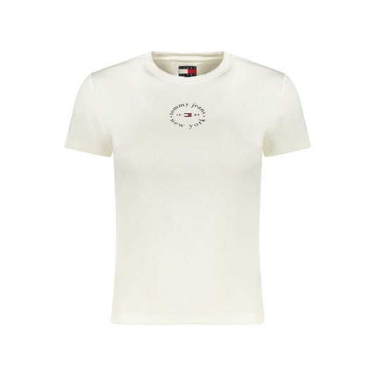 T-Shirt by Tommy Hilfiger for women in stretch cotton white & print showcases a dramatic silhouette, elegantly detailed with a dramatic crew neckline and for a truly dramatic finish.
