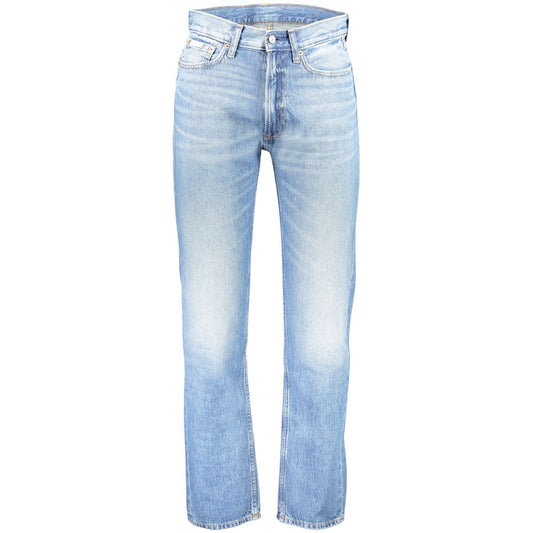 Jeans by Calvin Klein for men in denim cotton azzurro presents a refined pantology silhouette, artfully defined by a refined pantology straight-leg, long, and a sophisticated .