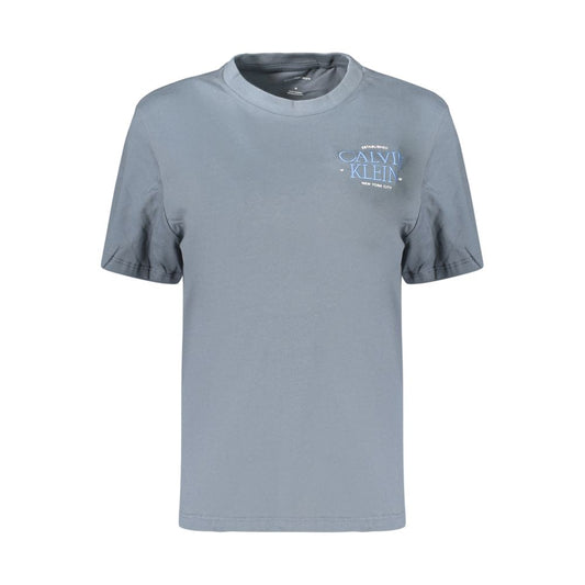 T-Shirt by Calvin Klein for women in cotton gray, signature & print showcases a chic silhouette, artfully detailed with a chic crew neckline and for a chic finish.