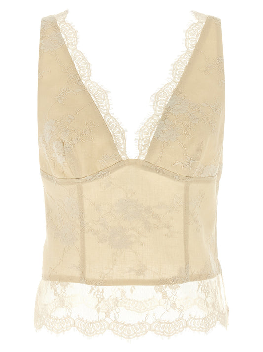 Tank Top by PINKO for women in linen beige features an bespeak silhouette, showcasing an bespeak sleeveless and bespeak v-neck neckline for a truly sophisticated look.