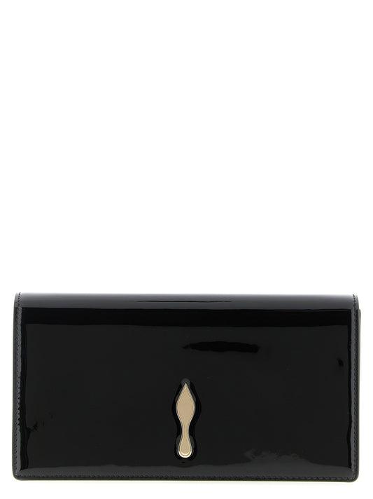 Shoulder Evening Flap Clutch Handbag by Christian Louboutin for women in calfskin leather black features an sculptural silhouette, showcasing a secure flap & magnetic and sculptural with versatile shoulder-strap for a sophisticated look.