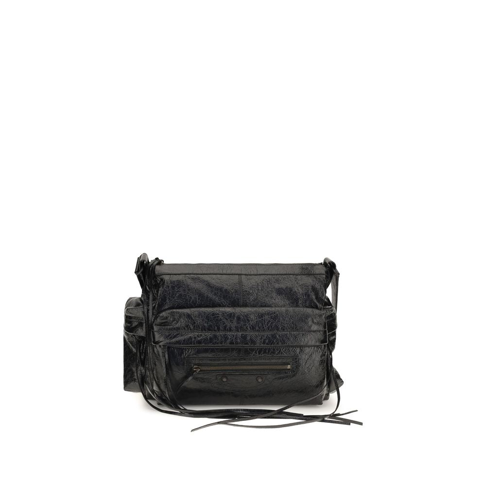 Medium 2-in-1 Shoulder & Crossbody Bag by Balenciaga for men in brass zamak & calf leather black presents a statuesque silhouette, showcasing a secure zipper and statuesque with versatile crossbody-strap, shoulder-strap & adjustable-strap for a sophisticated look.
