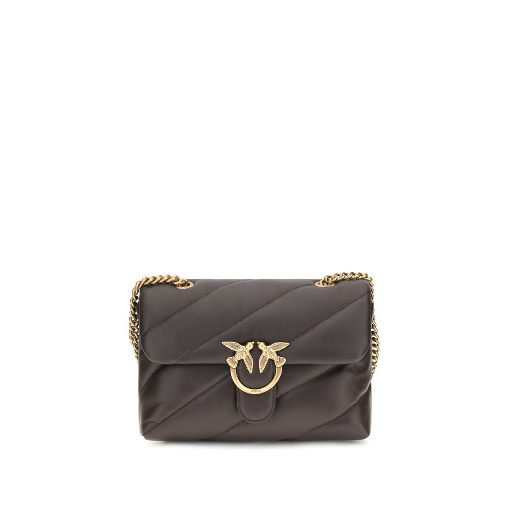 PINKO Love Birds Bos Taurus Calf Leather Quilted Shoulder Bag - Brown Gold Monogram