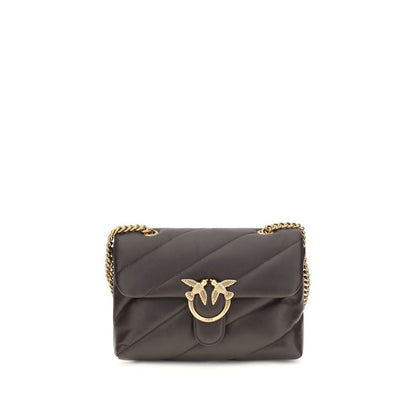 PINKO Love Birds Bos Taurus Calf Leather Quilted Shoulder Bag - Brown Gold Monogram