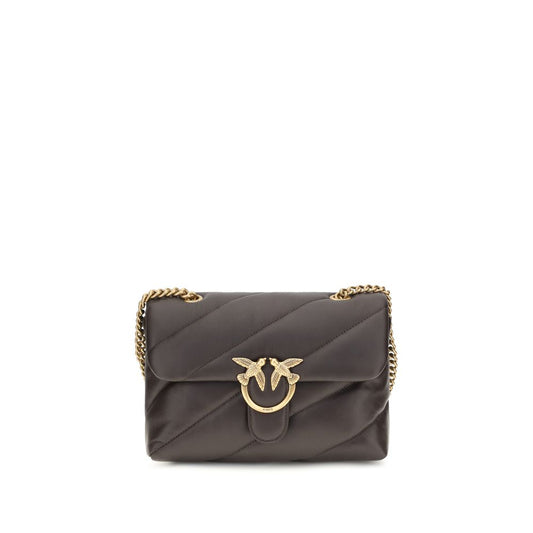 PINKO Love Birds Bos Taurus Calf Leather Quilted Shoulder Bag - Brown Gold Monogram