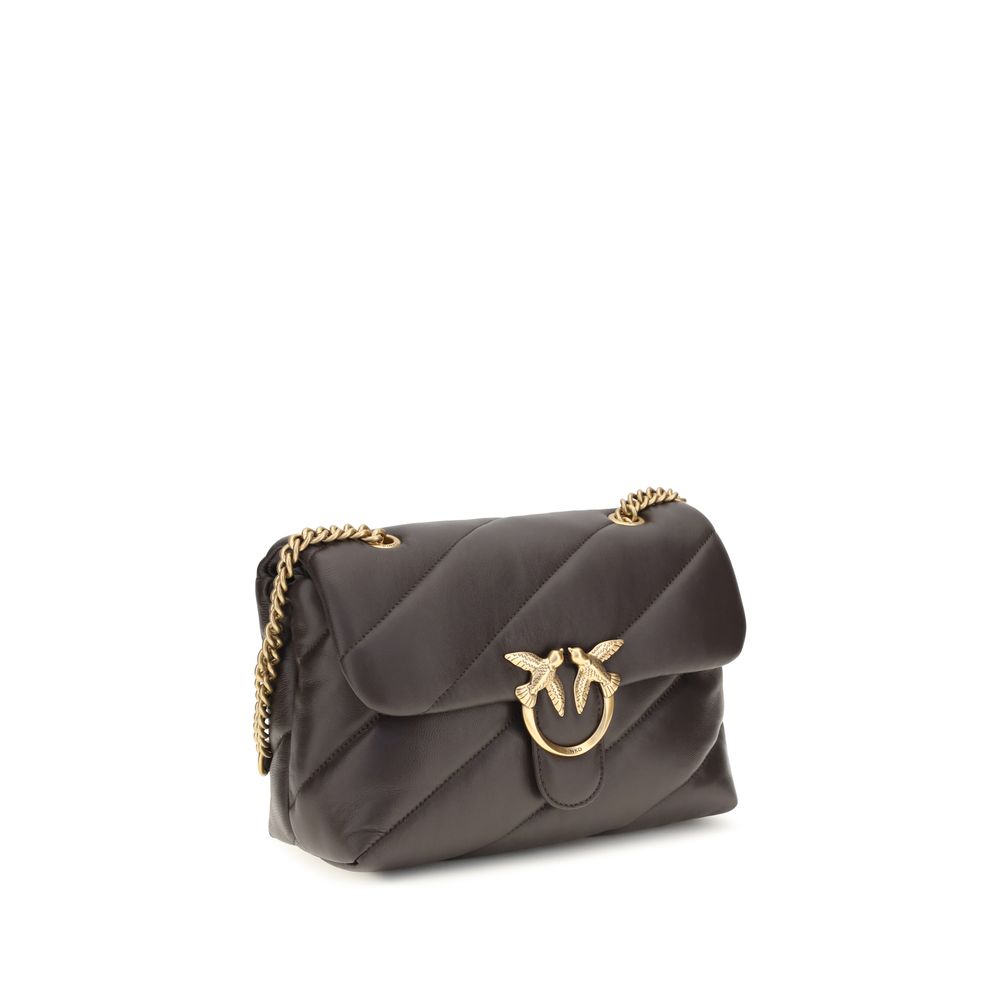 PINKO Love Birds Bos Taurus Calf Leather Quilted Shoulder Bag - Brown Gold Monogram