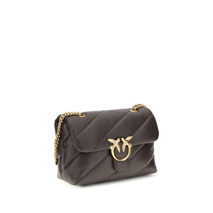 PINKO Love Birds Bos Taurus Calf Leather Quilted Shoulder Bag - Brown Gold Monogram