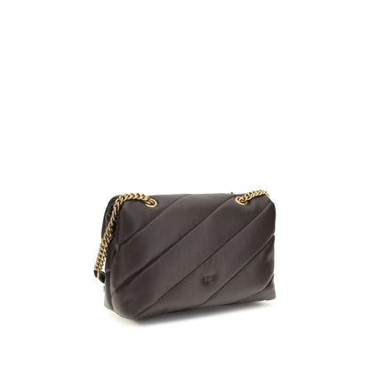 PINKO Love Birds Bos Taurus Calf Leather Quilted Shoulder Bag - Brown Gold Monogram