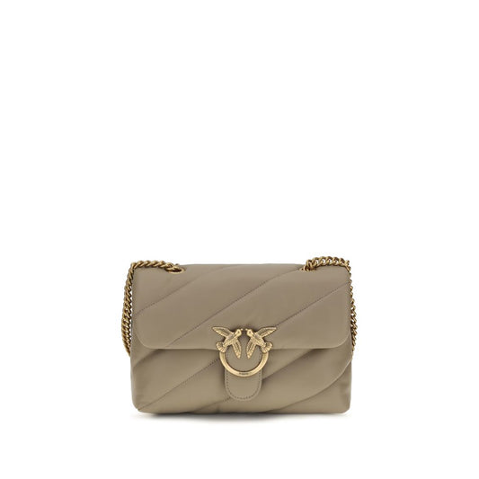 Quilted Shoulder Bag by PINKO for women in bos taurus calf leather gray, gold & monogram features a statuesque silhouette, showcasing a secure magnetic & button and statuesque built-in-compartments with versatile shoulder-strap for a statuesque finish.