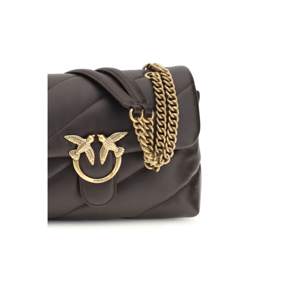 PINKO Love Birds Bos Taurus Calf Leather Quilted Shoulder Bag - Brown Gold Monogram