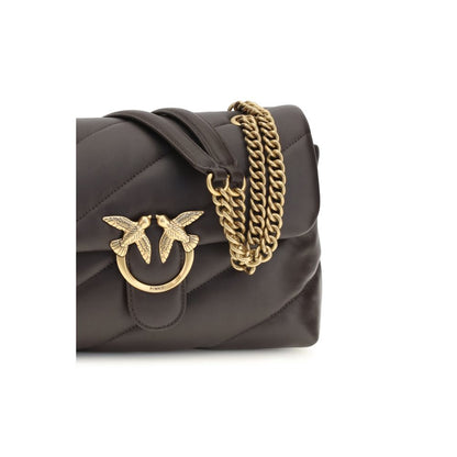 PINKO Love Birds Bos Taurus Calf Leather Quilted Shoulder Bag - Brown Gold Monogram