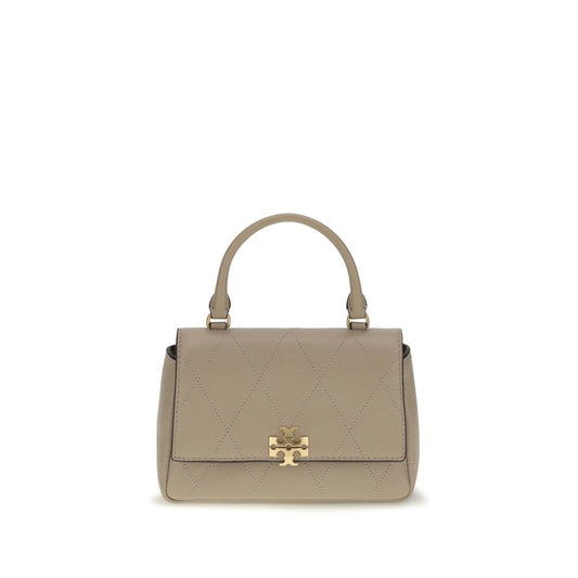 Mini Quilted Flap Handbag by Tory Burch for women in bos taurus calf grained leather beige presents a ornamental silhouette, showcasing a secure flap, zipper & magnetic, ample cardholder, and versatile adjustable-strap & handle for a ornamental finish.