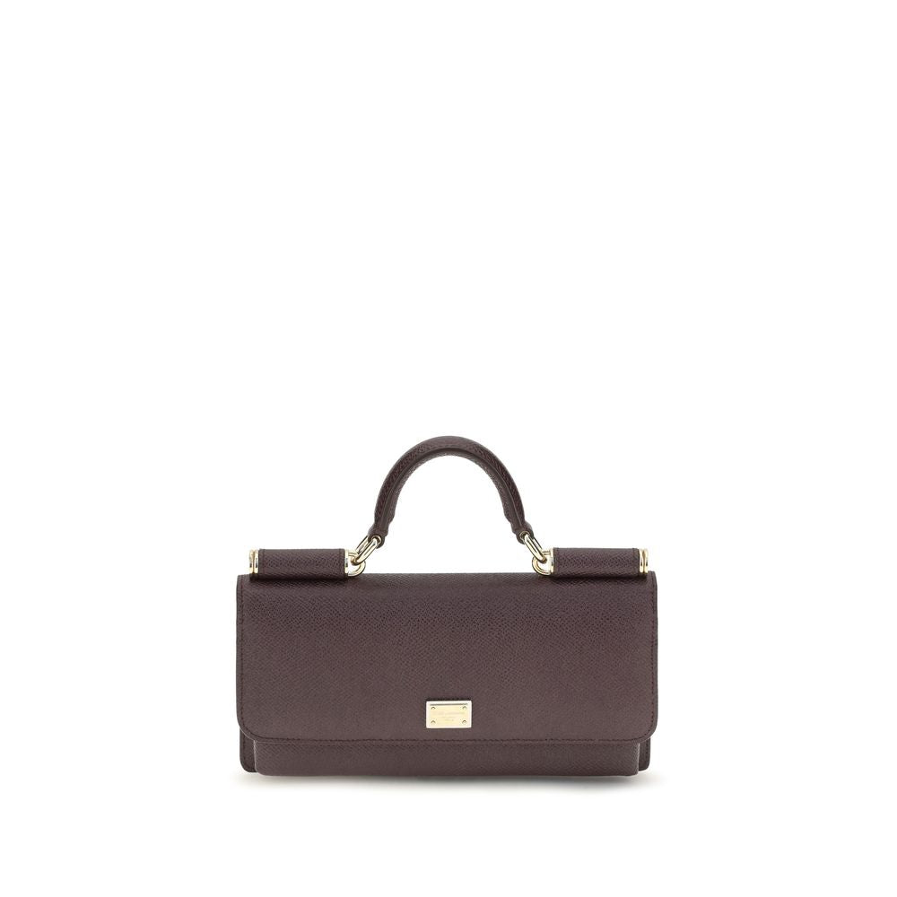 Micro Shoulder Flap Bag by Dolce & Gabbana for women in bos taurus calf leather brown & signature features a stately silhouette, showcasing a secure flap, magnetic & button, ample , and stately shoulder-strap & handle for a stately finish.