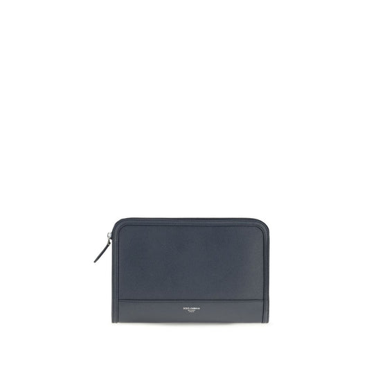 Clutch Handbag by Dolce & Gabbana for unisex in bos taurus calf nubuck leather blue & palladium showcases a sculptural silhouette, featuring a secure zipper, ample , and versatile wristlet for a sculptural aesthetic.