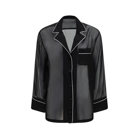 Shirt by Dolce & Gabbana for women in silk chiffon black showcases a sharp silhouette, elegantly detailed with a sharp and sharp long-sleeve.