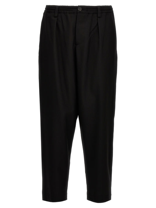 Trousers by Marni for men in virgin wool black features an sartorial silhouette, showcasing a precise cropped and cropped with a sartorial for a refined look.