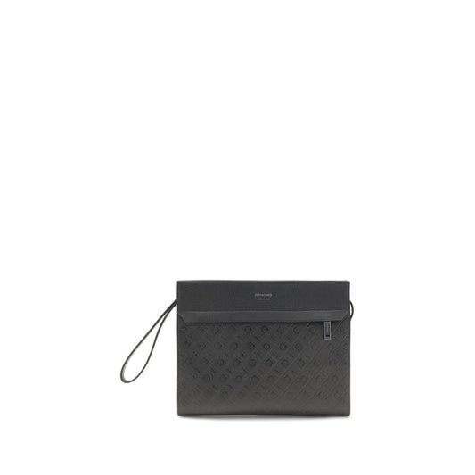 This Pouch Handbag by Ferragamo for unisex in bos taurus calfskin leather and black & monogram presents a sculptural silhouette featuring a secure zipper, ample , and versatile wristlet for a sculptural finish.