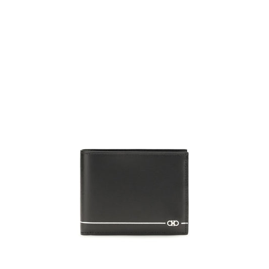 Cardholder Wallet by Ferragamo for men in bos taurus calf leather black, white & striped showcases a discerning silhouette, artfully capturing the essence of Bos Taurus Calf Leather Cardholder Wallet with its functional card-organization bifold.