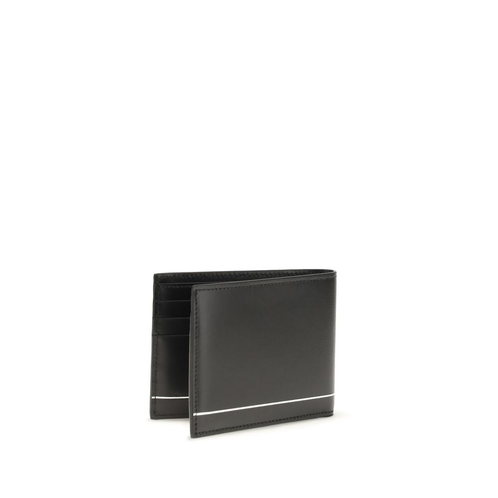 Cardholder Wallet by Ferragamo for men in bos taurus calf leather black, white & striped presents a streamlined silhouette, showcasing the sophisticated design of the Bos Taurus Calf Leather Cardholder Wallet collection with functional card-organization bifold.