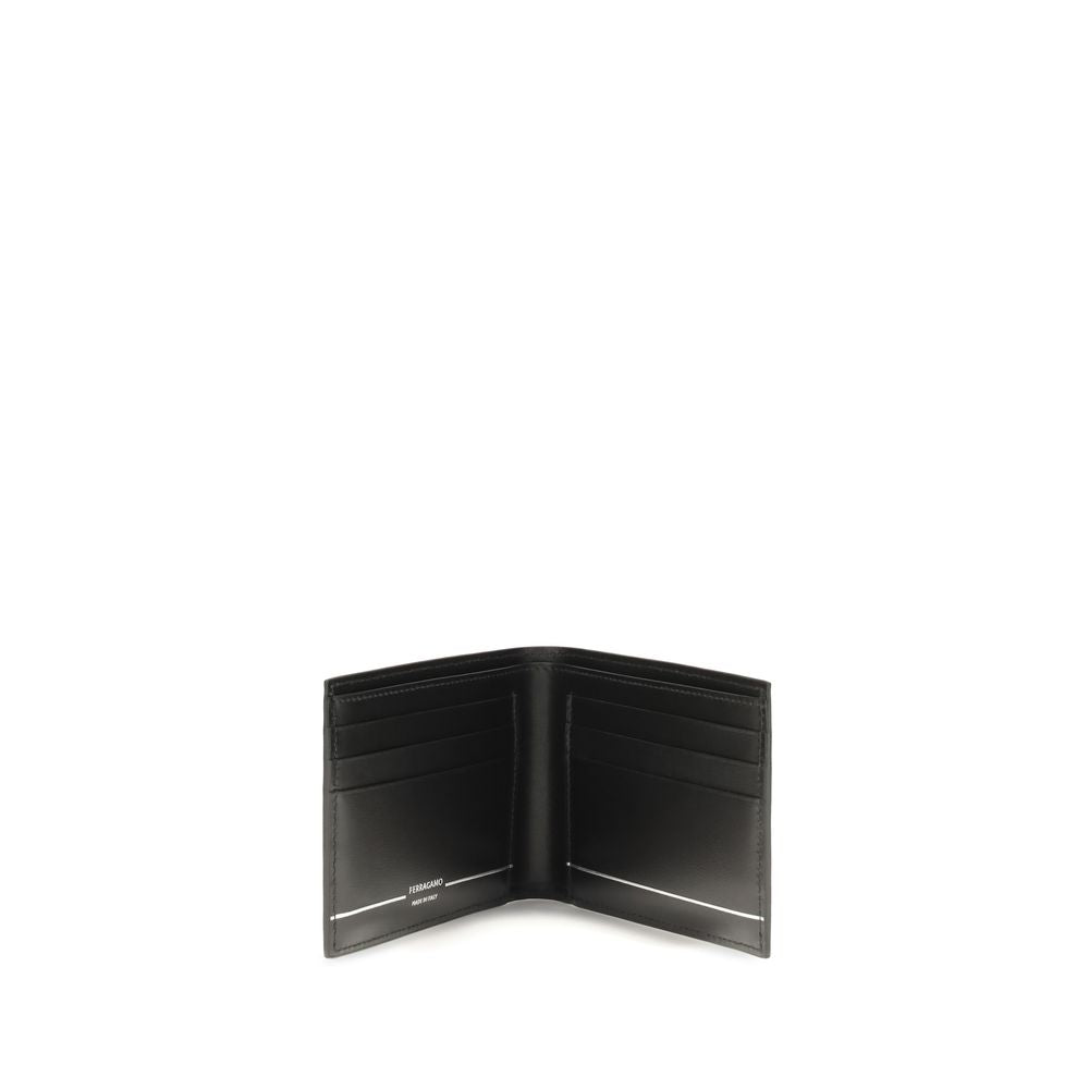 Cardholder Wallet by Ferragamo for men in bos taurus calf leather black, white & striped presents a architectural silhouette from the Bos Taurus Calf Leather Cardholder Wallet collection, showcasing architectural card-organization bifold for a architectural finish.
