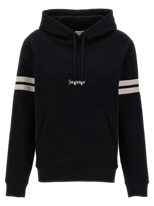 Sweatshirt Hoodie by Saint Laurent for women in cotton bicolour, black & white features a authentic silhouette, showcasing a sophisticated hooded neckline and authentic detail for a refined finish.
